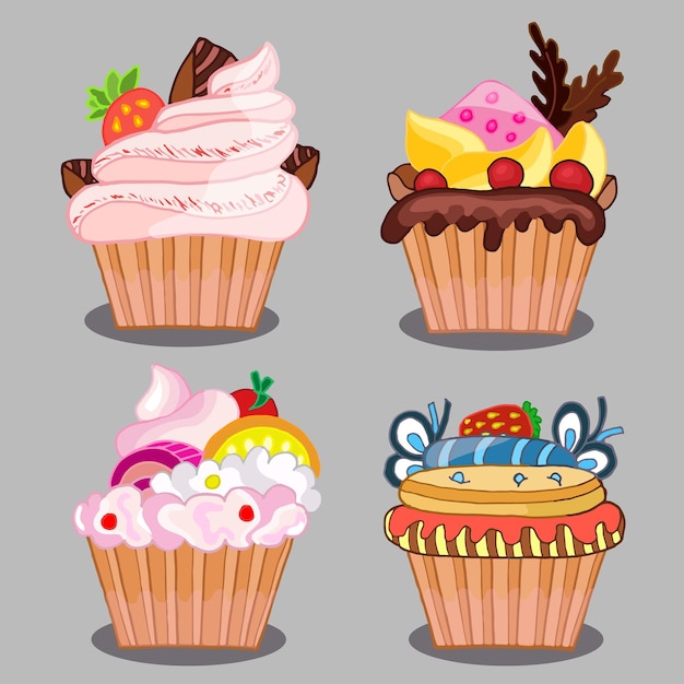 Set of tasty cakes for design