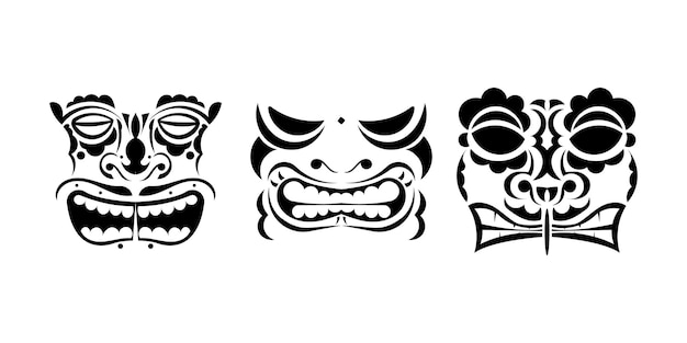 Set of tattoo faces or masks in ornament style Polynesian Maori or Hawaiian tribal patterns Vector illustration Isolated