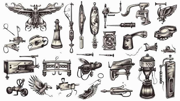 Vector set of tattoo flash design elements