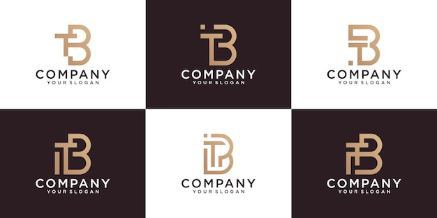 Set of tb initial monogram letter logo templates. With gold color icons for business, consulting, digital technology