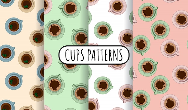 Set of tea and coffee cups seamless pattern