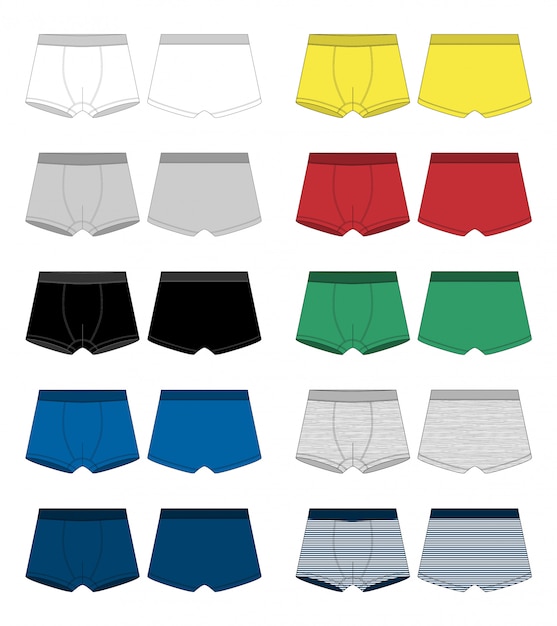 Set of technical sketch boxer shorts. Underpants isolated on white .