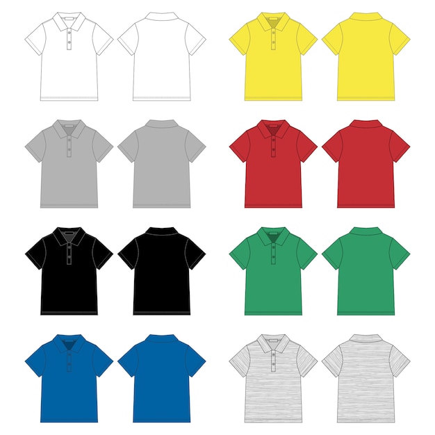 Set of technical sketch polo t shirt  template.