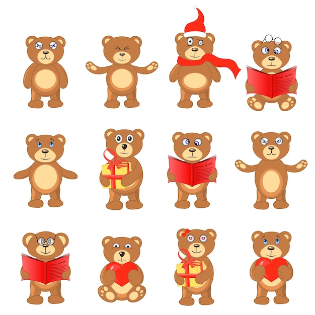 Set of Teddy bears in different poses