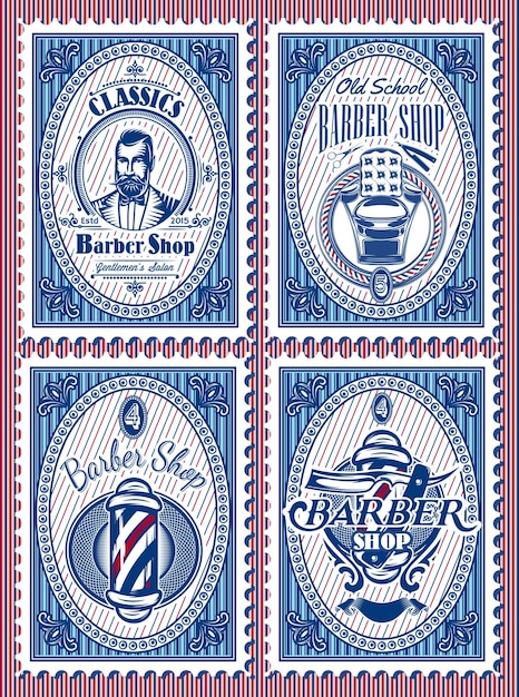 Set template of stamps with elements barbershop