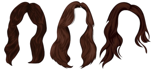 set of templates of brunette female long hair for female characters cascade hairstyle vector