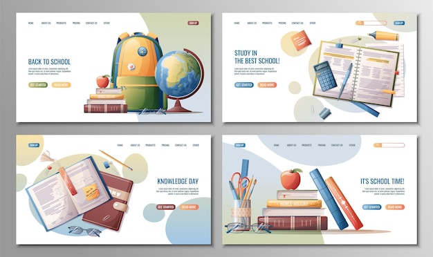 Set of templates web page design Back to school landing page set Online learning education