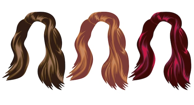 set of templates for womens medium length hair with side bangs in different colors namely brown