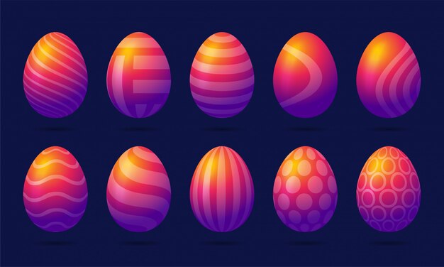 Vector set of ten color easter eggs