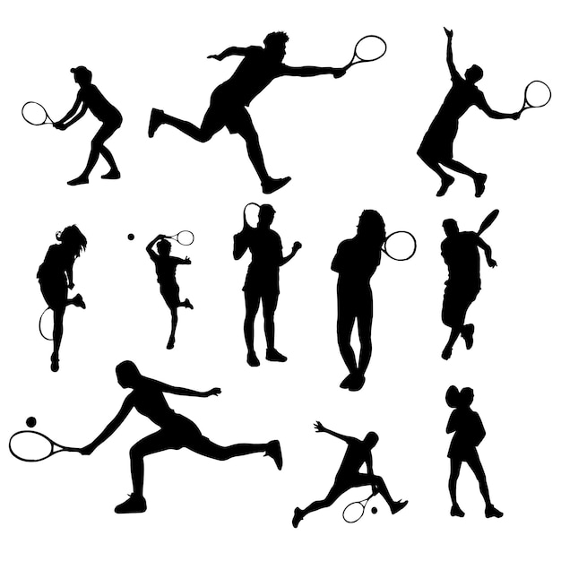 Set of tennis players silhouettes