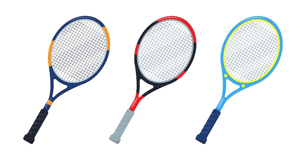 Set of Tennis rackets icons isolated on white background.