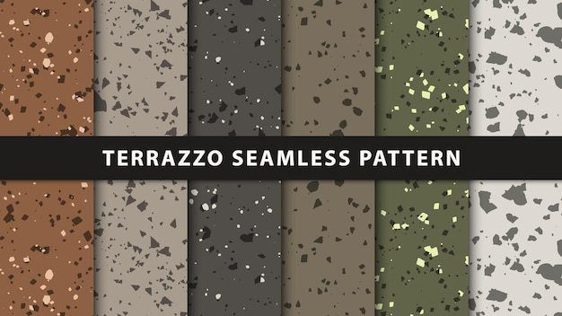 Set of terrazzo seamless patterns. Premium Vector