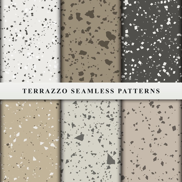 Set of terrazzo seamless patterns. Premium Vector