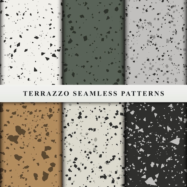 Vector set of terrazzo seamless patterns. premium vector