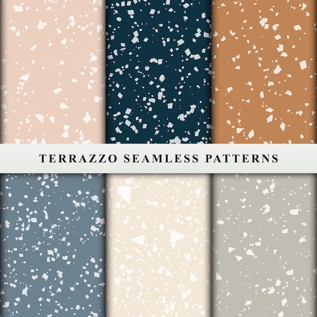 Set of terrazzo style seamless patterns. Premium Vector