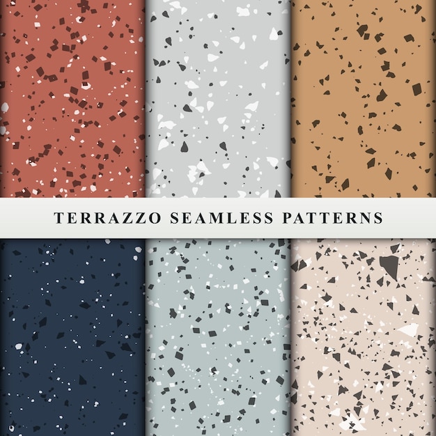 Set of terrazzo style seamless patterns. Premium Vector