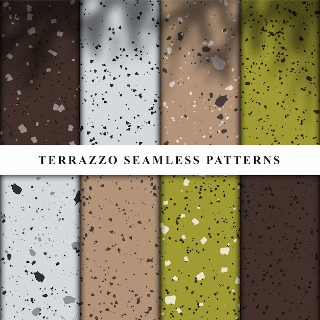 Set of terrazzo style seamless patterns. 