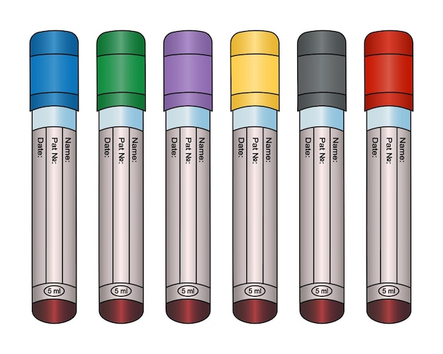 Set of test tubes with blood tests of patients in cartoon style