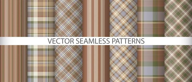 Set texture tartan pattern Check vector background Plaid textile seamless fabric collection