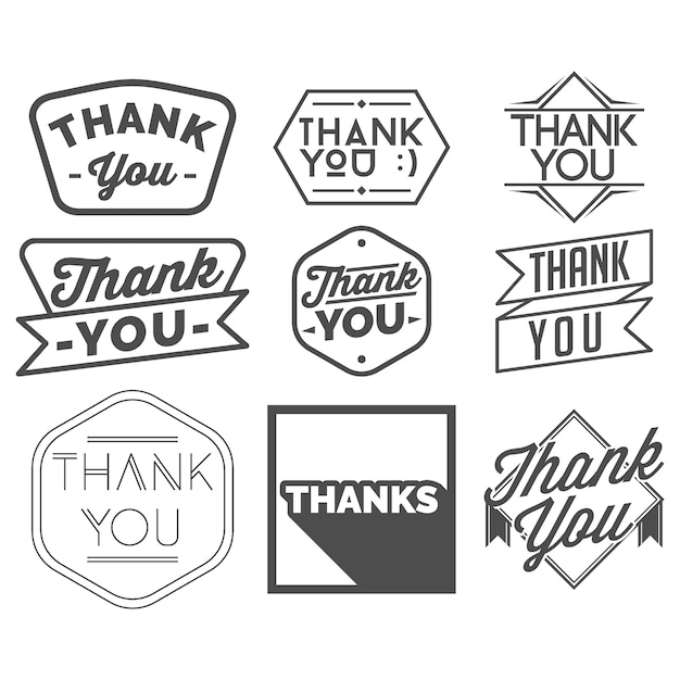 Set of thank you badge and banner isolated in white