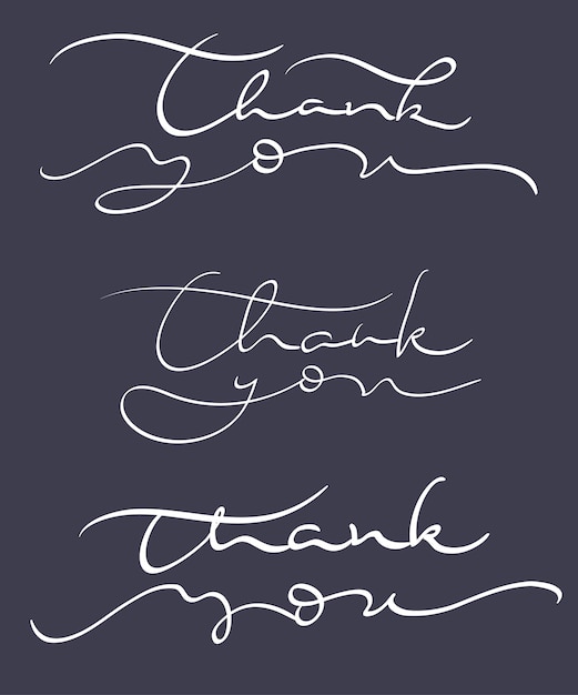 Set of Thank you text on dark background Calligraphy lettering Vector illustration