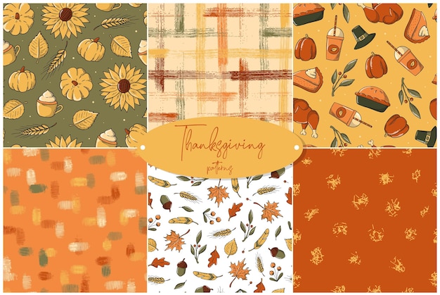 set of Thanksgiving and autumn seamless patterns for wrapping paper, scrapbooking, prints