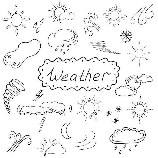 set on the theme of weather in the style of doodle