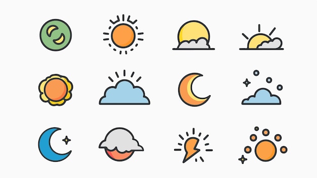 Vector set of thin weather color icons