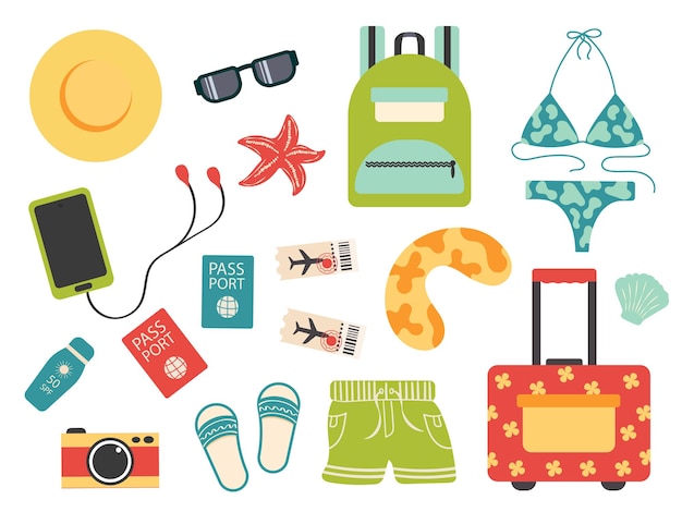 Vector a set of things for summer vacation accessories for relaxation at sea and ocean womens things