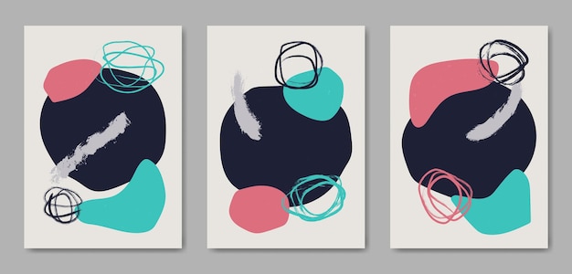 Set of three Abstract Aesthetic mid century modern shape Contemporary boho poster cover template Minimal and natural Illustrations for art print postcard wallpaper wall art