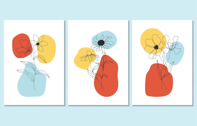 Set of three abstract botanical posters vector illustration