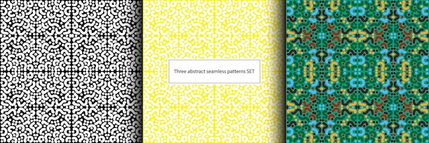 Set of three Abstract seamless pattern with colorful dots and scribbles