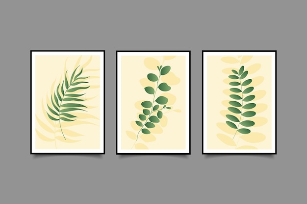 set of three abstract tropical leaves with gradient design for wall collection