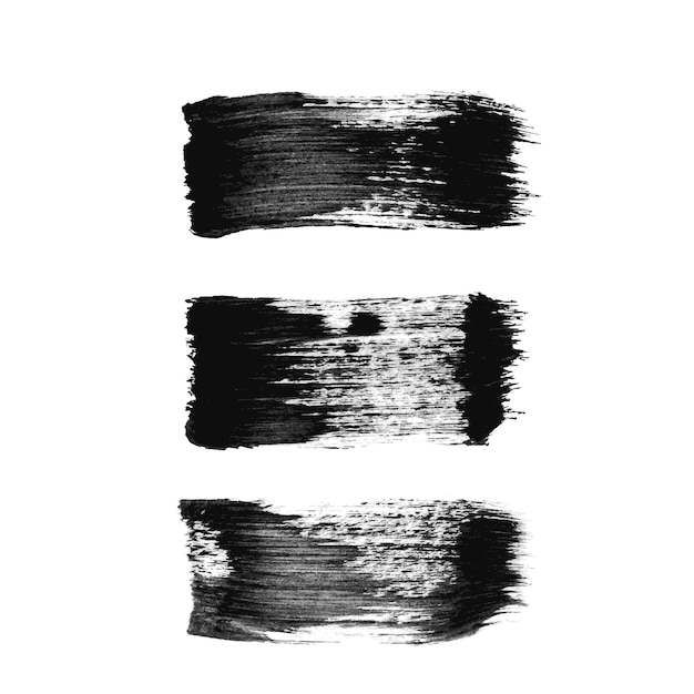 Set of three black grunge vector brush strokes collection