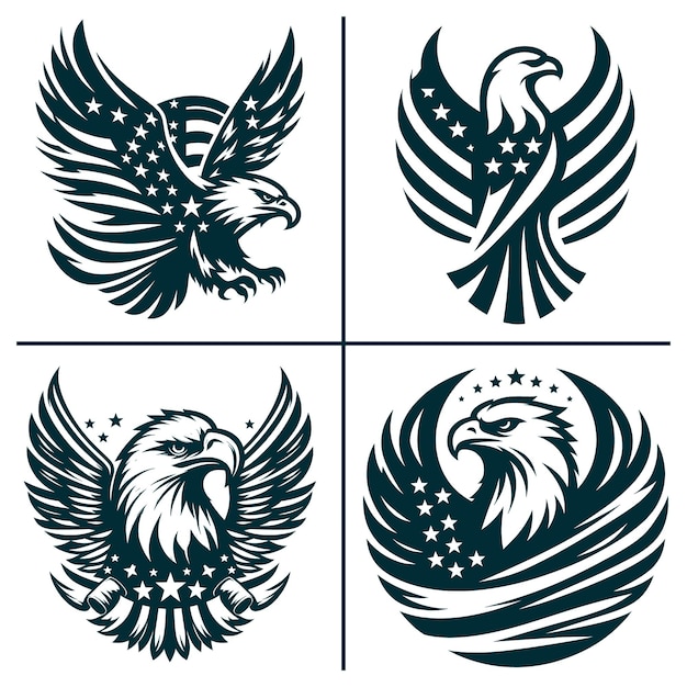 a set of three black and white images of a eagle and a symbol with the words eagle