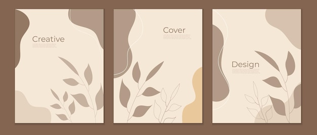 Vector a set of three cards with a brown background and a brown cover that says cover