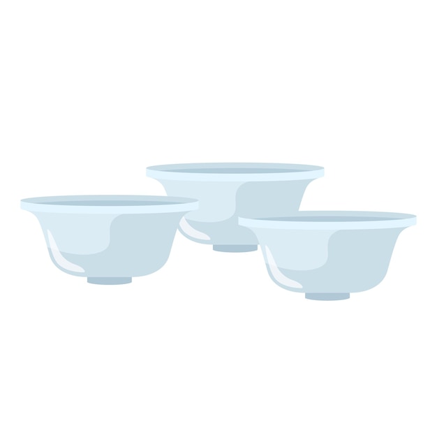 Set of three cups for chinese tea ceremony on white background. Asian traditional element isolated in style flat vector design illustration.