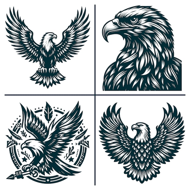 a set of three different designs with a eagle and a shield