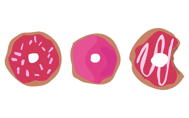 Set of three donuts with pink icing donut icon vector illustration