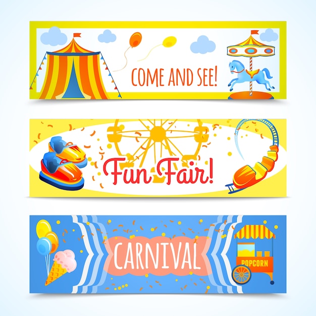 Set of three fantastic banners with fair elements