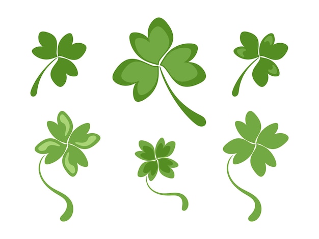 Set of three and four petal clover leaves clipart or icon for St Patrick's Day