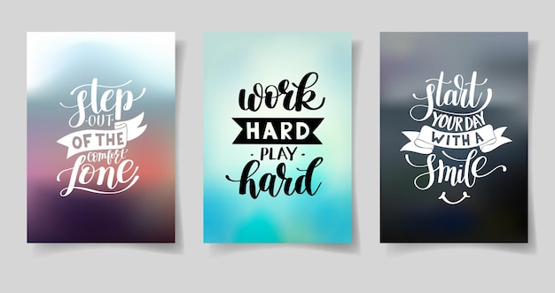 Vector set of three hand written lettering positive inspirational quote posters about life a4 format