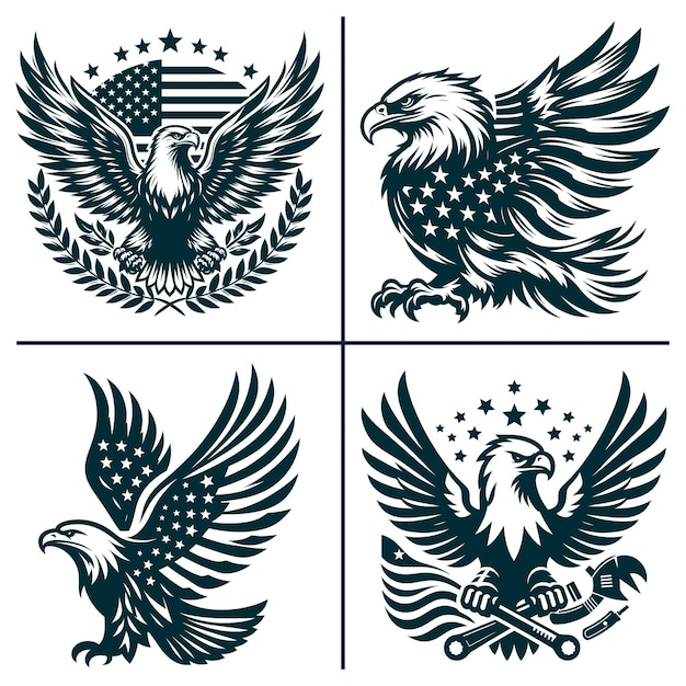 a set of three images of a eagle and a eagle