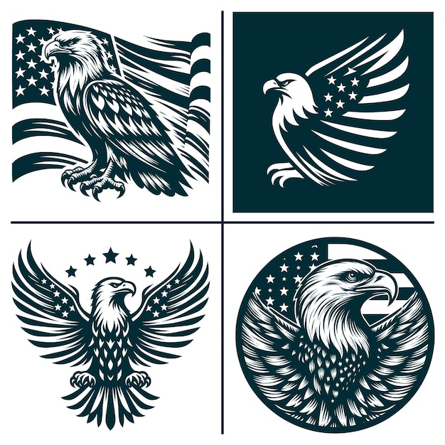 a set of three images of a eagle with stars and a symbol that says eagle