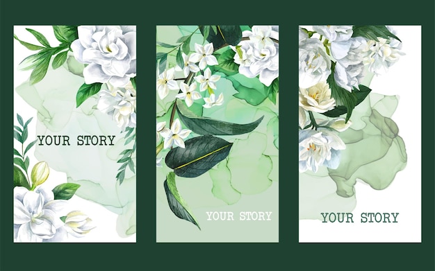 Set of three insta stories templates with flowers