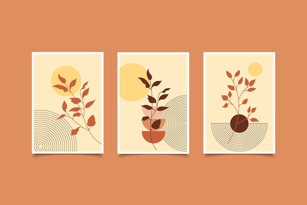 set of three minimalist botanical wall decoration