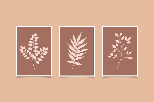 set of three modern leaf art collection