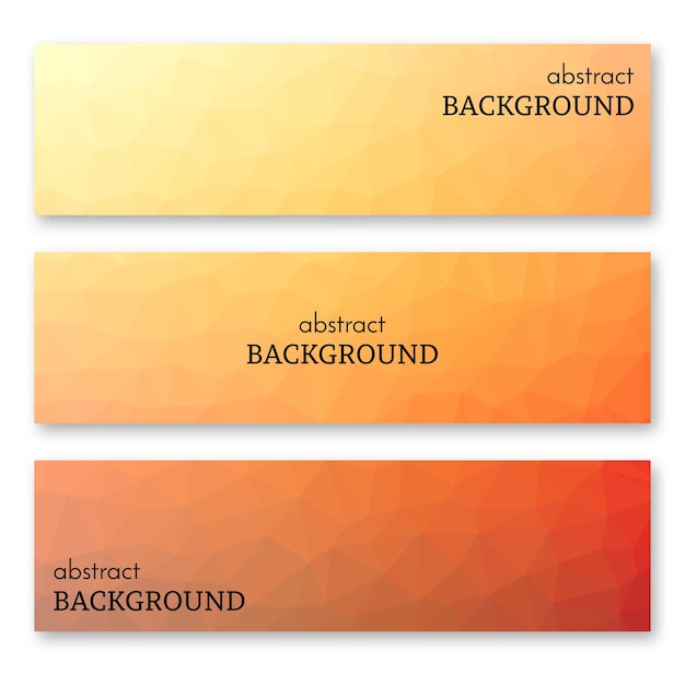 Set of three orange banners in low poly art style. Background with place for your text. Vector illustration