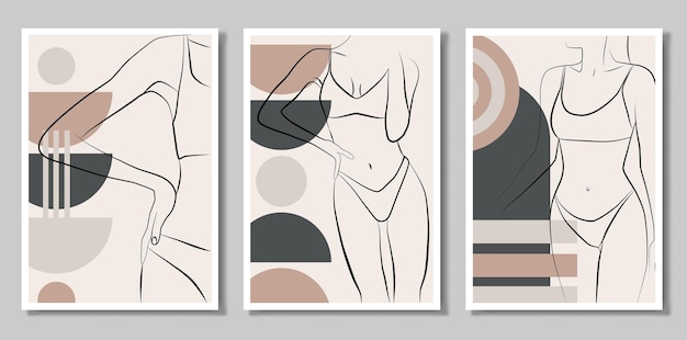 A set of three paintings Abstract drawing with a female face