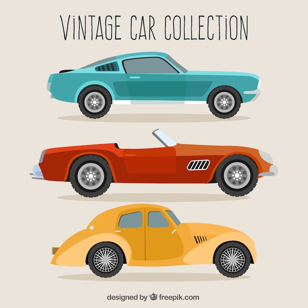 Set of three retro vehicles in flat design